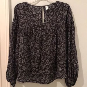 Navy and White Floral Blouse